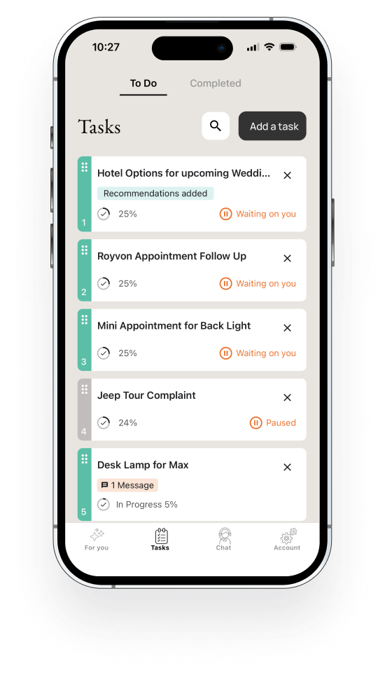 App tasks screen